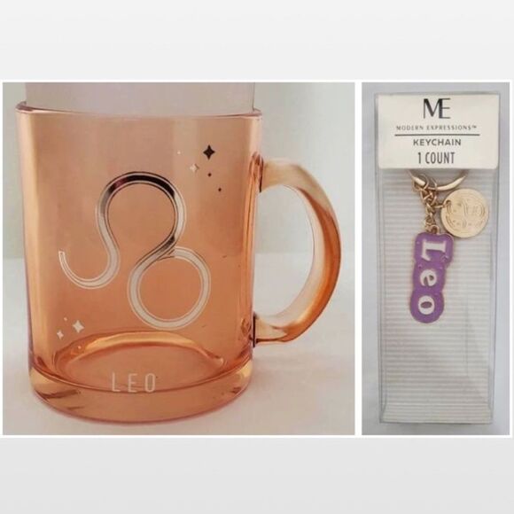 New Coffee Mug Orange & Keychain Purple Set Leo Zodiac Astrology - Picture 1 of 16